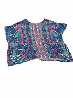 Lilly Pulitzer Cooper Caftan Blouse Sea Jewels Print S/M Blue Pink Tunic